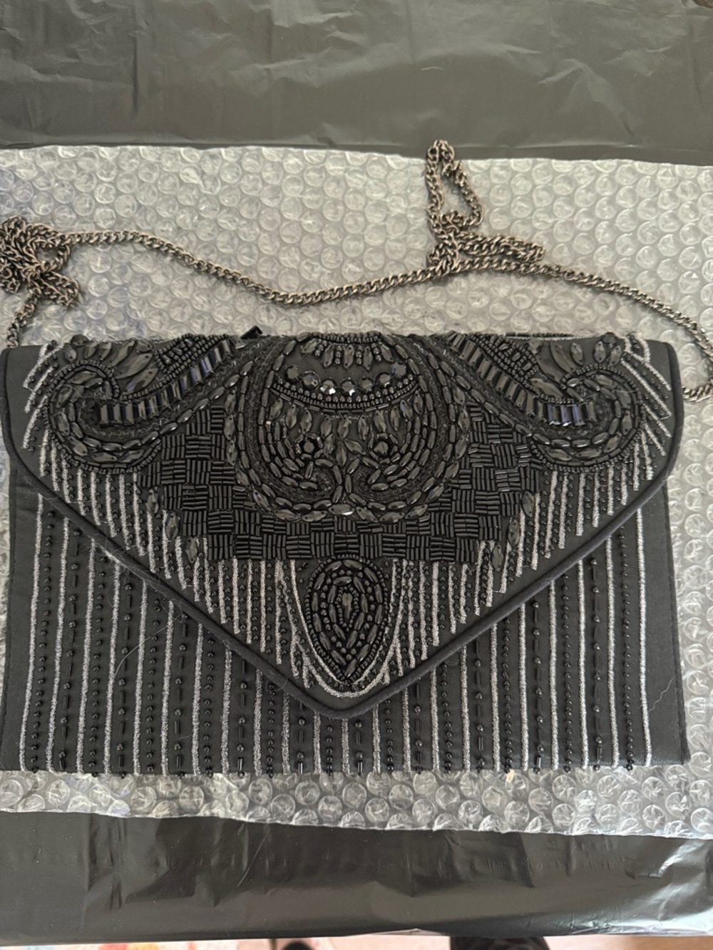 Lulus Black Beaded Envelope Chain Shoulder Evening Bag